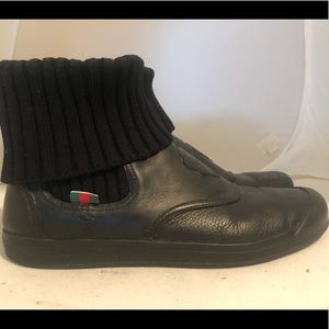 Gucci Black Leather Boots with Ribbed Cuff